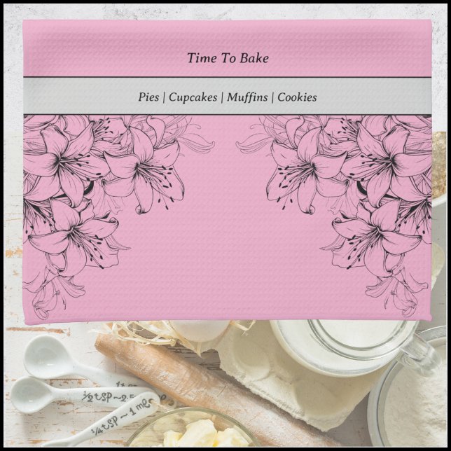 Zeit, rosa und schwarze Küchentücher zu backen (Time to Bake Pink and Black Kitchen Towel)