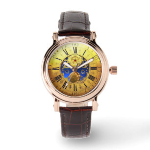 ZEIT, Sonne, Mond und Sterne, blau, gelb Armbanduhr