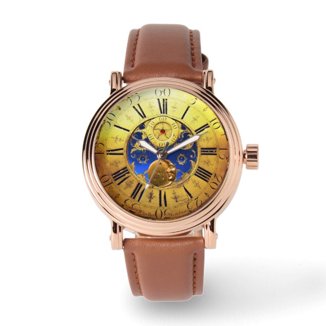 ZEIT, Sonne, Mond und Sterne, blau, gelb Armbanduhr (Vorderseite)