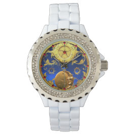ZEIT, Sonne, Mond und Sterne, blau, gelb Armbanduhr