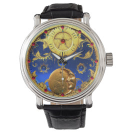 ZEIT, Sonne, Mond und Sterne, blau, gelb Armbanduhr