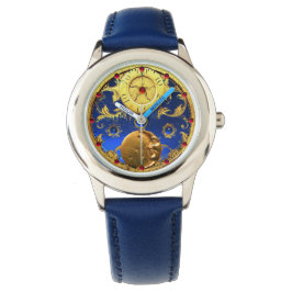 ZEIT, Sonne, Mond und Sterne, blau, gelb Armbanduhr