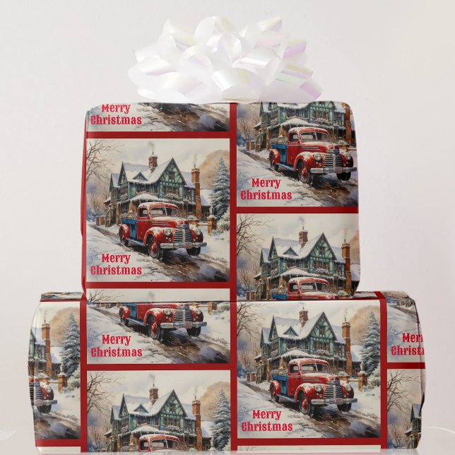 Zeit, um das Weihnachtsbaum Red Truck Geschenk zu  Geschenkpapier (Von Creator hochgeladen)