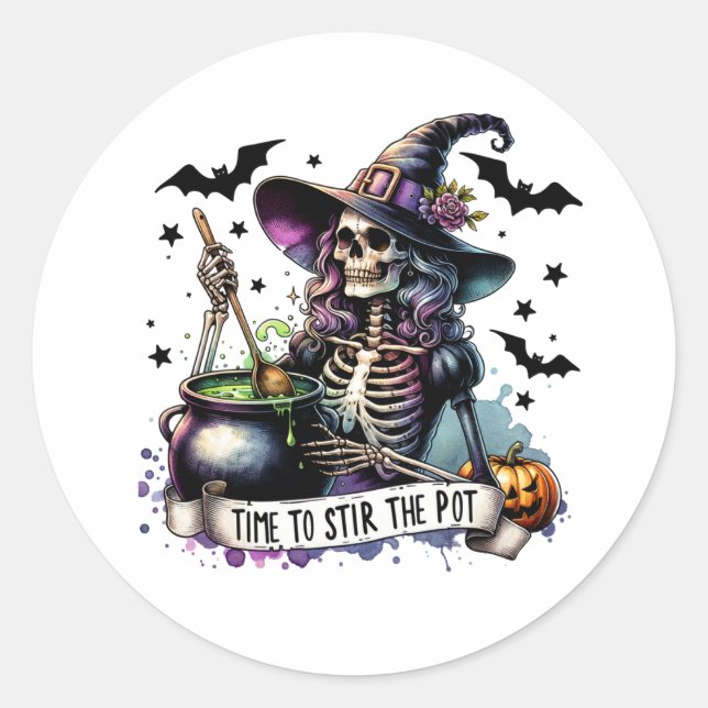Zeit, um die Rote Skeleton Hexe zu umrühren Runder Aufkleber (Vorderseite)