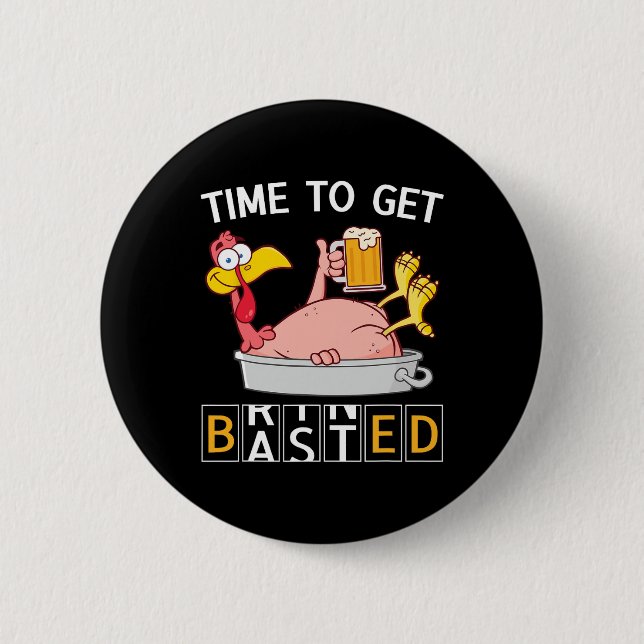 Zeit, um lustiger Truthahn-Bier-Thanksgiving-Od zu Button (Vorderseite)