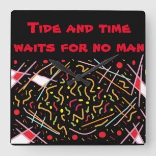 Zeit und Tide-Logo verrückte Uhrenmuster Quadratische Wanduhr