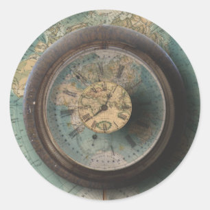 Zeit World Map Steampunk Uhren Runder Aufkleber