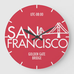 Zeit-Zonen-Typografie-Wanduhr San Francisco Große Wanduhr
