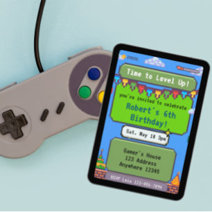 Zeit zum Aufleveln Pixel-Gamer-Geburtstag Einladung