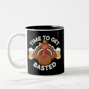 Zeit zum Begießen Lustiger Bier-Erntedank-Truthahn Zweifarbige Tasse