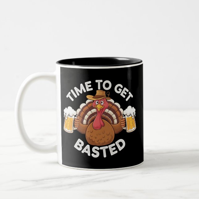 Zeit zum gebastelten lustigen Bierbrauer Erntedank Zweifarbige Tasse (Links)