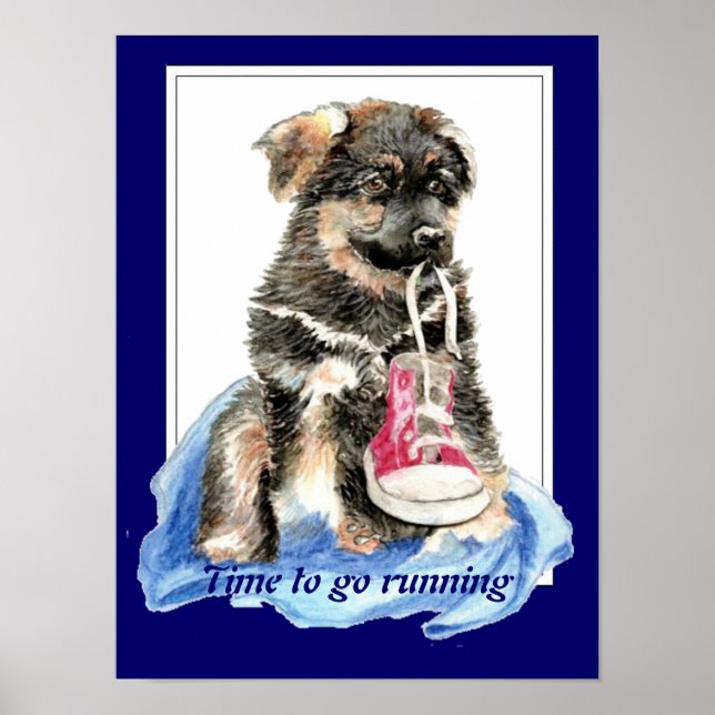 Zeit zum Laufen Motivation Zitat Niedlicher Hund Poster (Vorne)