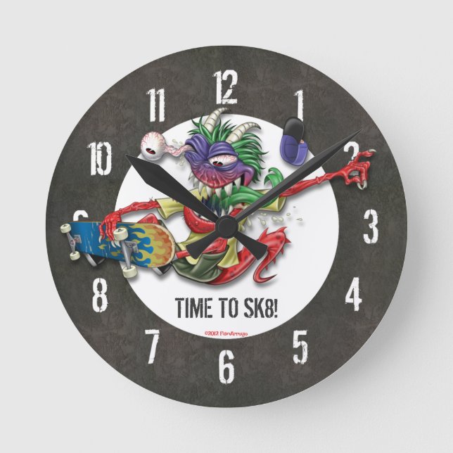 Zeit zum Skateboard-Wanduhr-Beton-Muster Runde Wanduhr (Vorderseite)