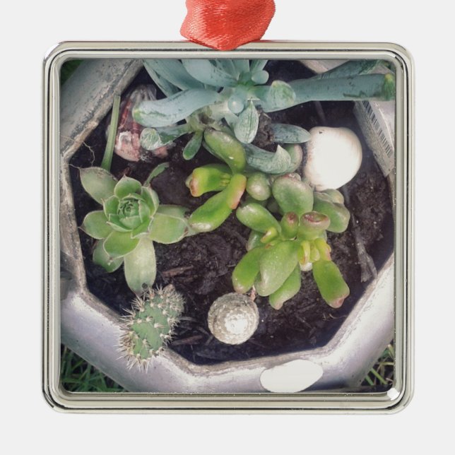 Zeit zum Tee?Ein gepflanzter Teekessel Silbernes Ornament (Vorne)