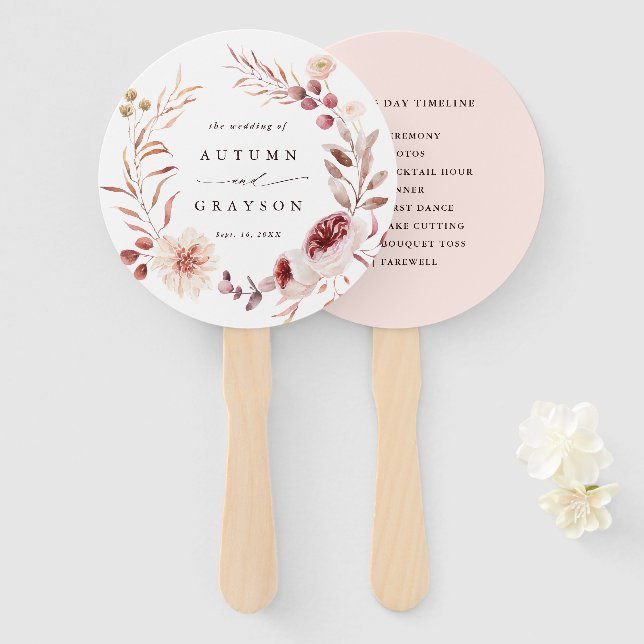 Zeitachse "Herbst Romance Floral Wreath Wedding Da Fächer (Vorne und Hinten)