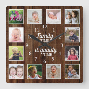 Zeitangebot für Rustikales Holz 12 Fotovorlagen Quadratische Wanduhr