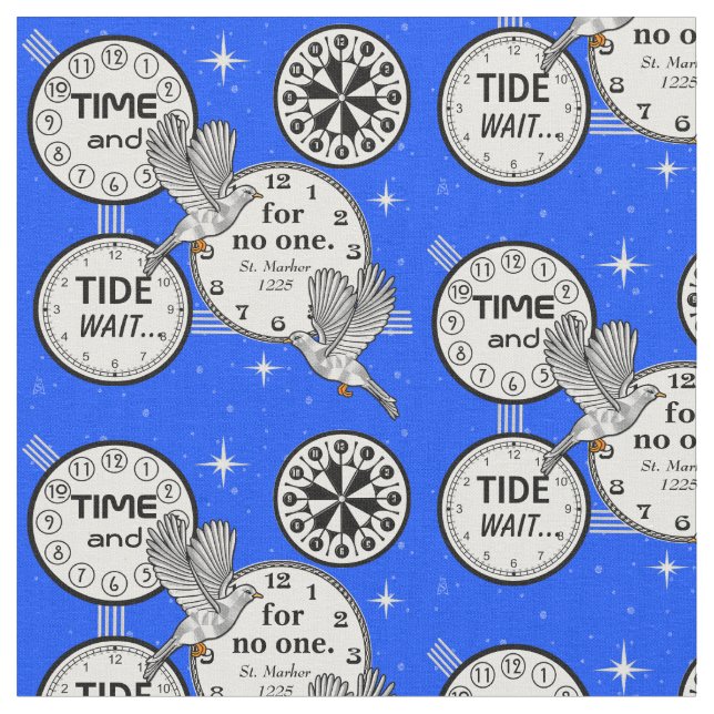 Zeitfliegen - Vögel und Uhren - Hellblau Stoff (Nahaufnahme)