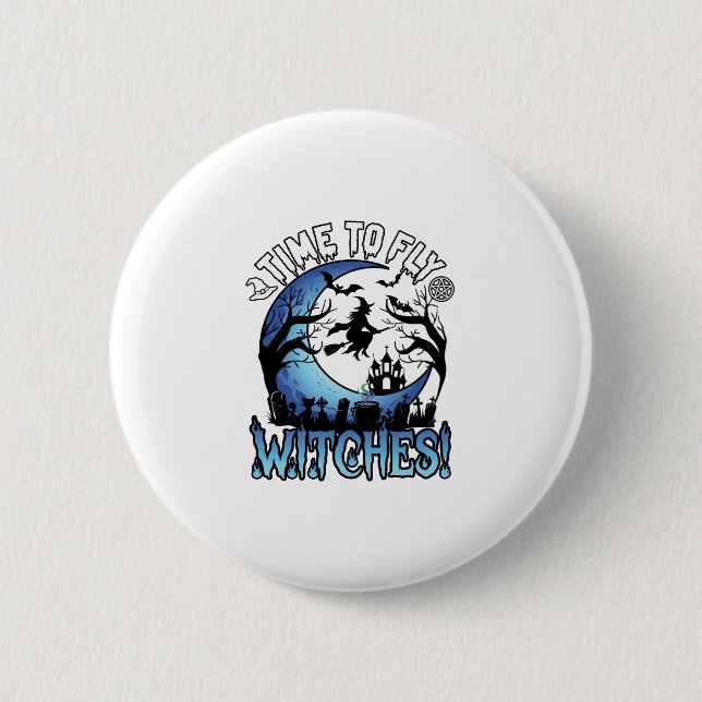 Zeitfliegende Hexen Halloween Fliegende Hexe Monds Button (Vorderseite)