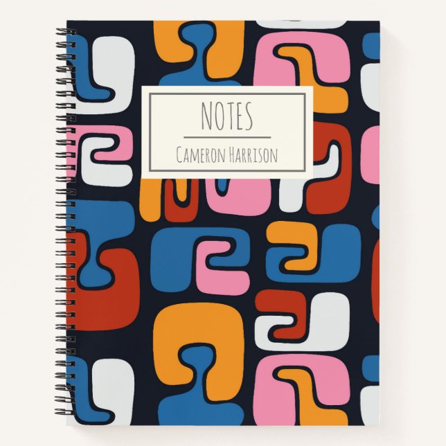 Zeitgemäße Abstrakte Formen Retro Personalisiert Notizbuch (Vorderseite)