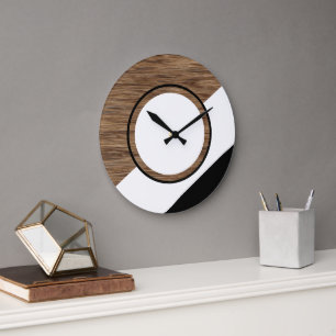 Zeitgemäße Blockstreifen auf Imitaten aus Holz Große Wanduhr