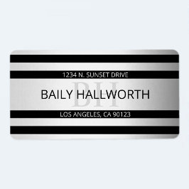 Zeitgemäße Imitate Silver Ombre Stripes & Black Adressaufkleber