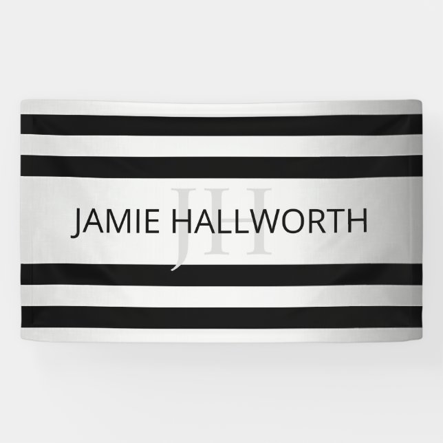 Zeitgemäße Imitate Silver Ombre Stripes & Black Banner (Horizontal)