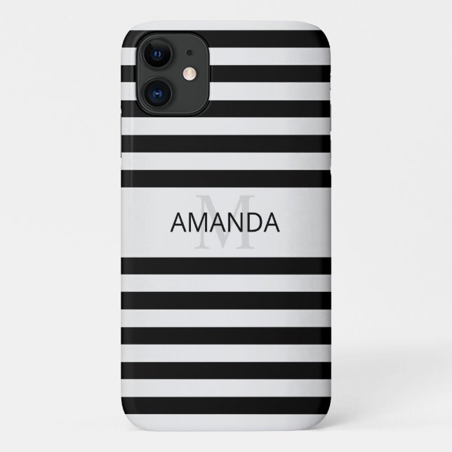 Zeitgemäße Imitate Silver Ombre Stripes & Black Case-Mate iPhone Hülle (Rückseite)