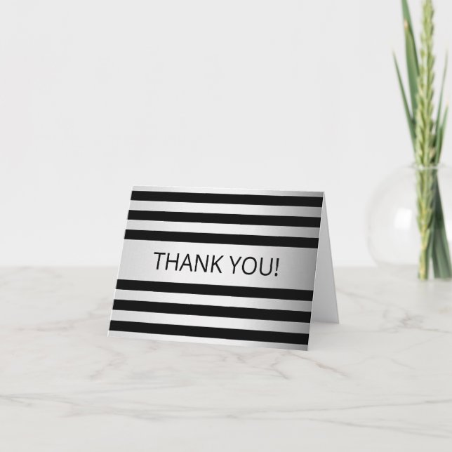 Zeitgemäße Imitate Silver Ombre Stripes & Black Dankeskarte (Vorderseite)