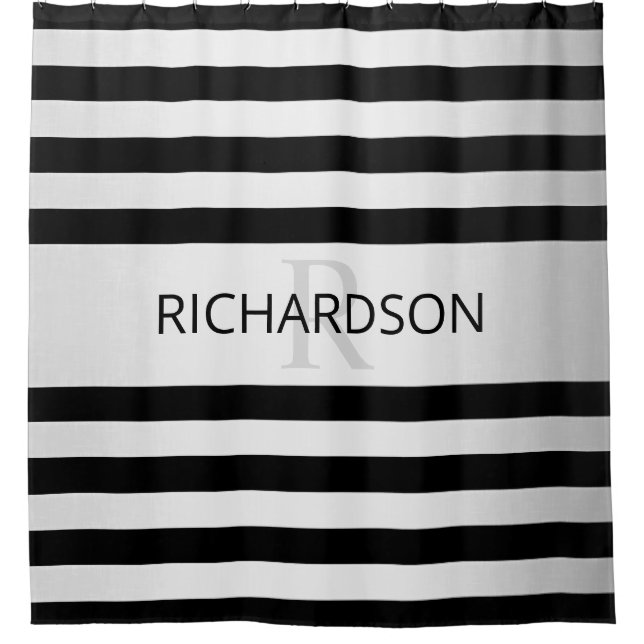 Zeitgemäße Imitate Silver Ombre Stripes & Black Duschvorhang (Vorderseite)
