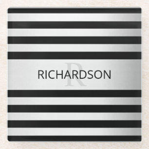 Zeitgemäße Imitate Silver Ombre Stripes & Black Glasuntersetzer
