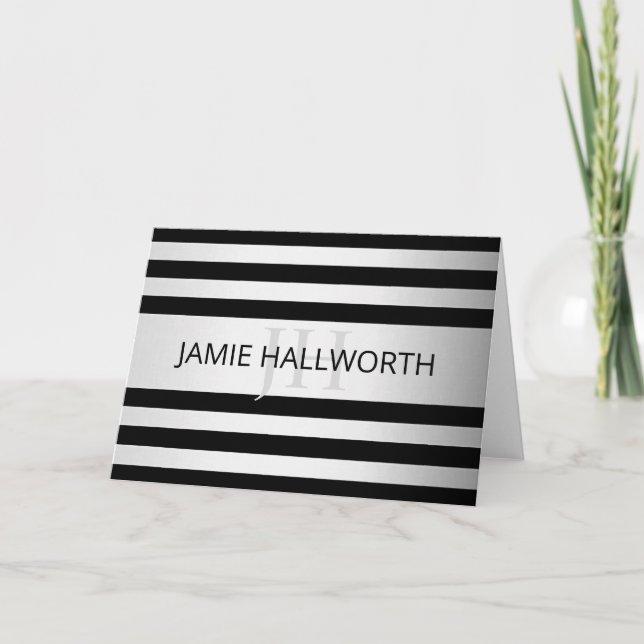 Zeitgemäße Imitate Silver Ombre Stripes & Black Karte (Vorderseite)