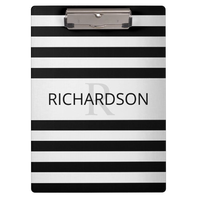 Zeitgemäße Imitate Silver Ombre Stripes & Black Klemmbrett (Vorderseite)