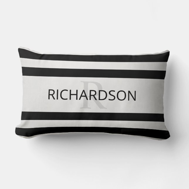 Zeitgemäße Imitate Silver Ombre Stripes & Black Lendenkissen (Vorderseite)