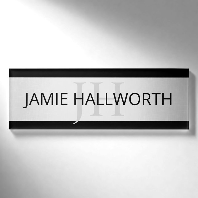 Zeitgemäße Imitate Silver Ombre Stripes & Black Namenschild (Vorderseite)