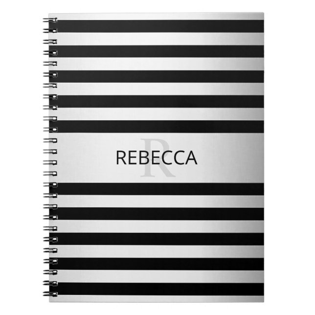 Zeitgemäße Imitate Silver Ombre Stripes & Black Notizblock (Vorderseite)