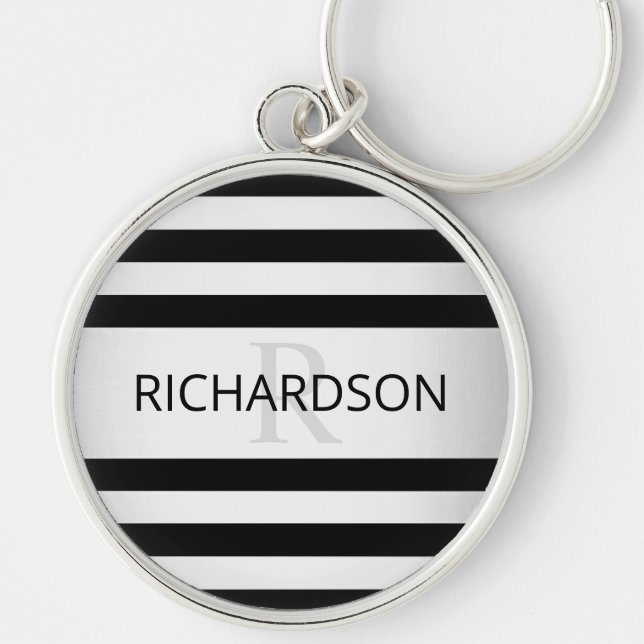 Zeitgemäße Imitate Silver Ombre Stripes & Black Schlüsselanhänger (Vorne)