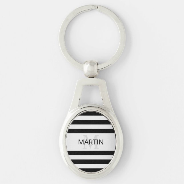 Zeitgemäße Imitate Silver Ombre Stripes & Black Schlüsselanhänger (Vorderseite)