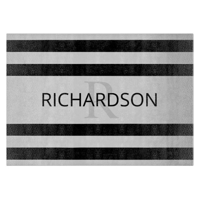 Zeitgemäße Imitate Silver Ombre Stripes & Black Schneidebrett (Vorderseite)