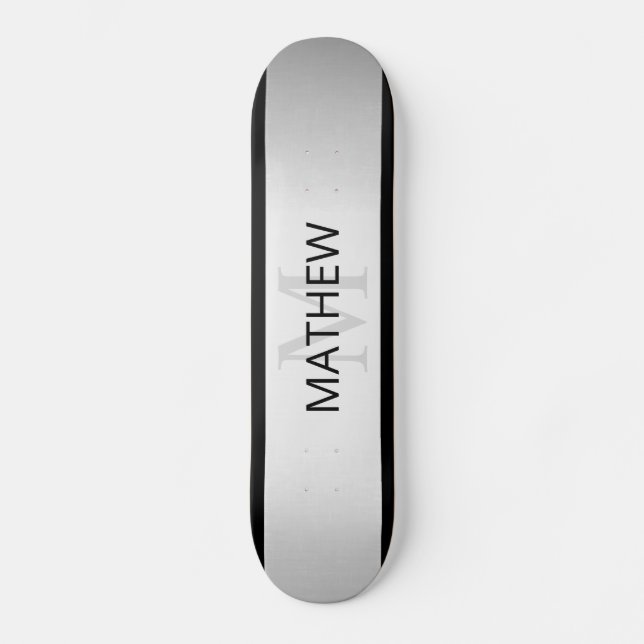 Zeitgemäße Imitate Silver Ombre Stripes & Black Skateboard (Vorderseite)