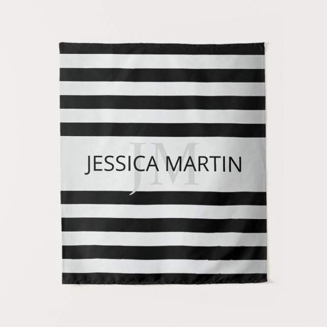 Zeitgemäße Imitate Silver Ombre Stripes & Black Wandteppich (Vorderseite)