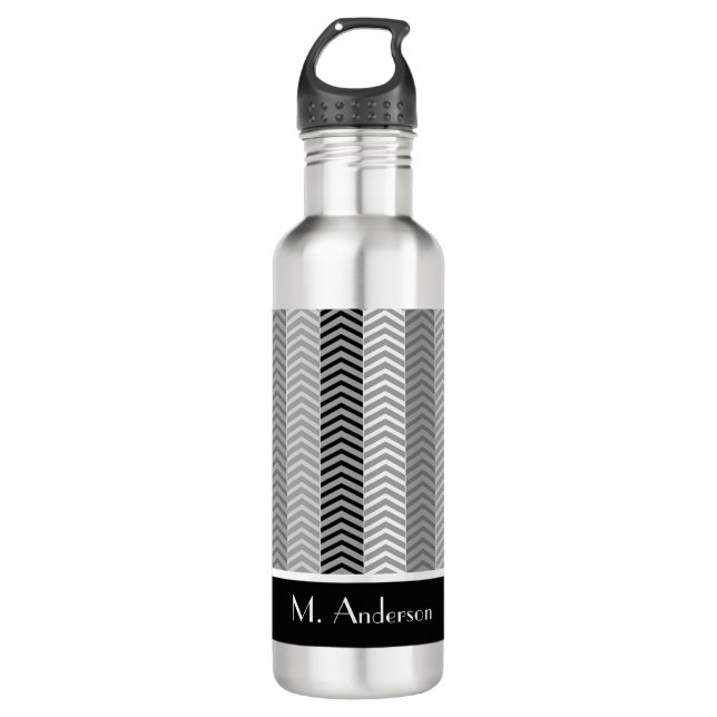 Zeitgemäße Schwarz-weiße Zickzack Streifen und Nam Edelstahlflasche (Vorderseite)