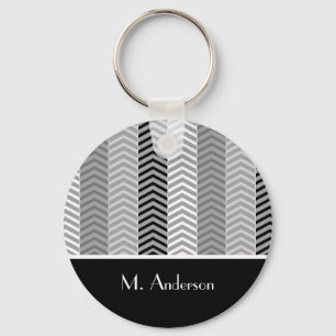 Zeitgemäße Schwarz-weiße Zickzack Streifen und Nam Schlüsselanhänger