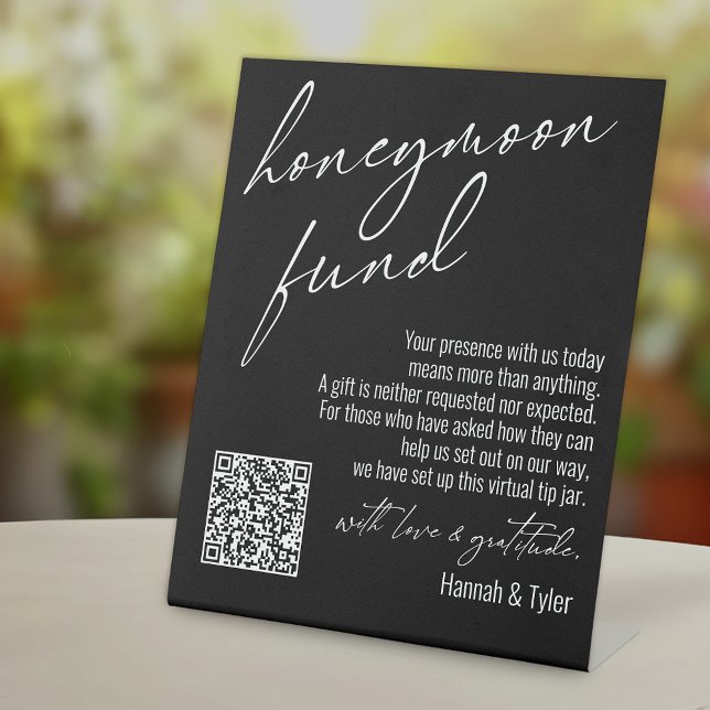 Zeitgemäßer Flitterwochen-Fonds QR-Code Schwarz Sockelschild (Von Creator hochgeladen)