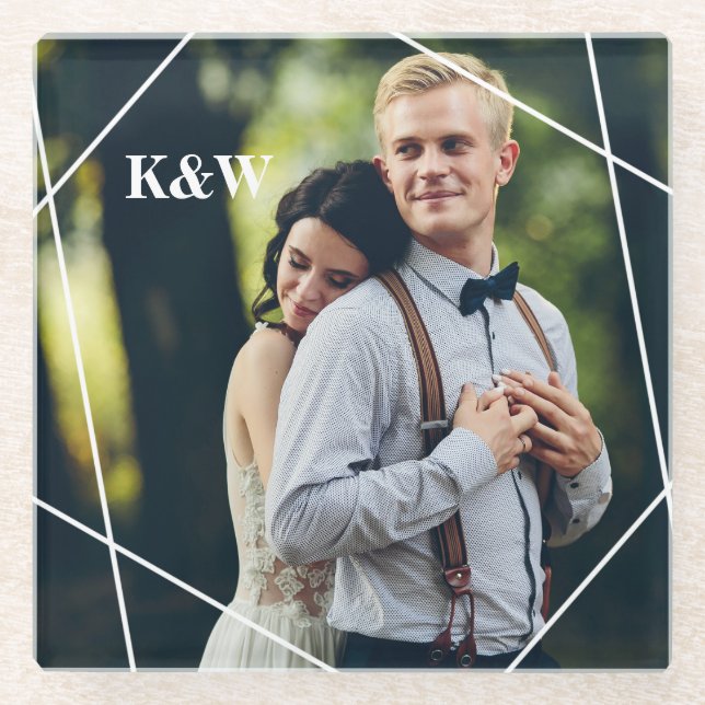 Zeitgemäßes Monogramm-Foto Glasuntersetzer (Vorderseite)