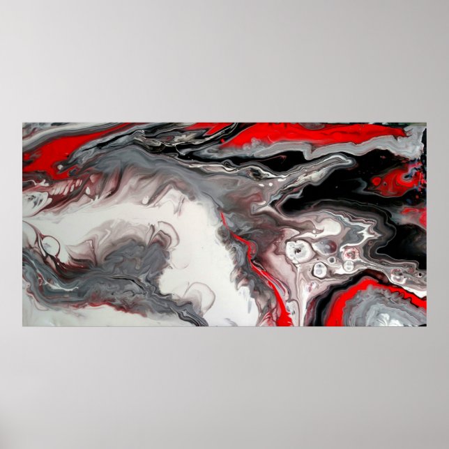 Zeitgenössisch Abstrakt - Schwarz, Silber und Rot Poster (Vorne)