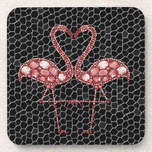 Zeitgenössisch Abstraktes Schwarzes Rosa Flamingo Getränkeuntersetzer