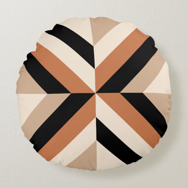 Zeitgenössisch braun, geometrisch rundes kissen (Vorderseite)