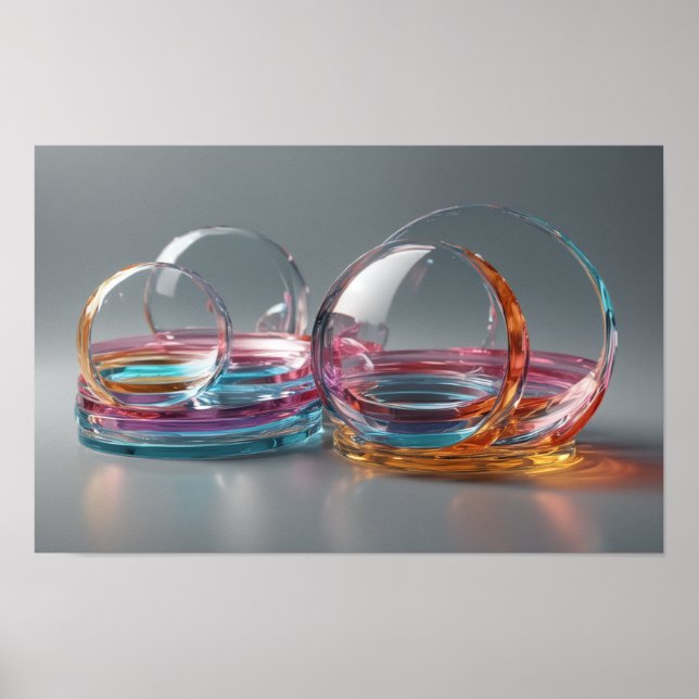 Zeitgenössische Abstrakte Glaskunst Rosa und Grau Poster (Vorne)