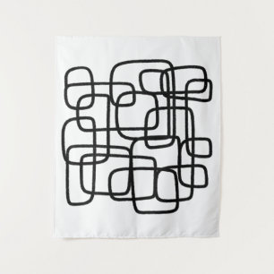 Zeitgenössische abstrakte Linienkunst Schwarz und  Wandteppich