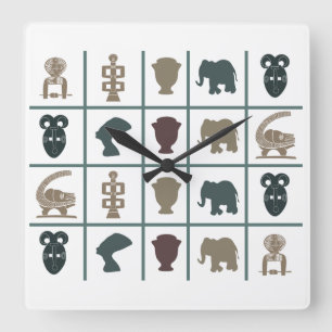 Zeitgenössische afrikanische Stammes-Symbole-Kunst Quadratische Wanduhr
